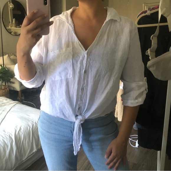 Made in Italy 100% Linen Button Blouse in White Size S/M - Picture 1 of 9